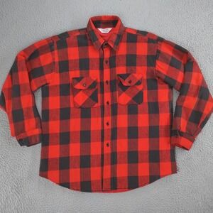 VTG FiveBrother Shacket Mens XL Red Black Plaid Quilted Flannel Lined Made USA